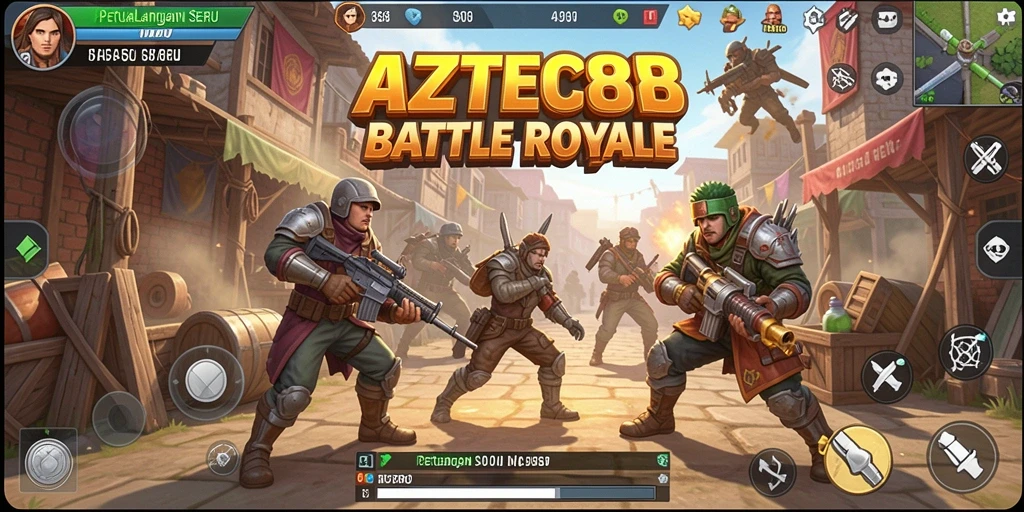 Gameplay seru dalam AZTEC88 saat pertarungan Battle Royale berlangsung.