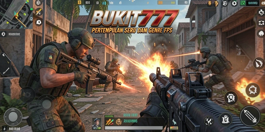 Tampilan gameplay seru dari BUKIT777 dalam aksi pertempuran FPS.