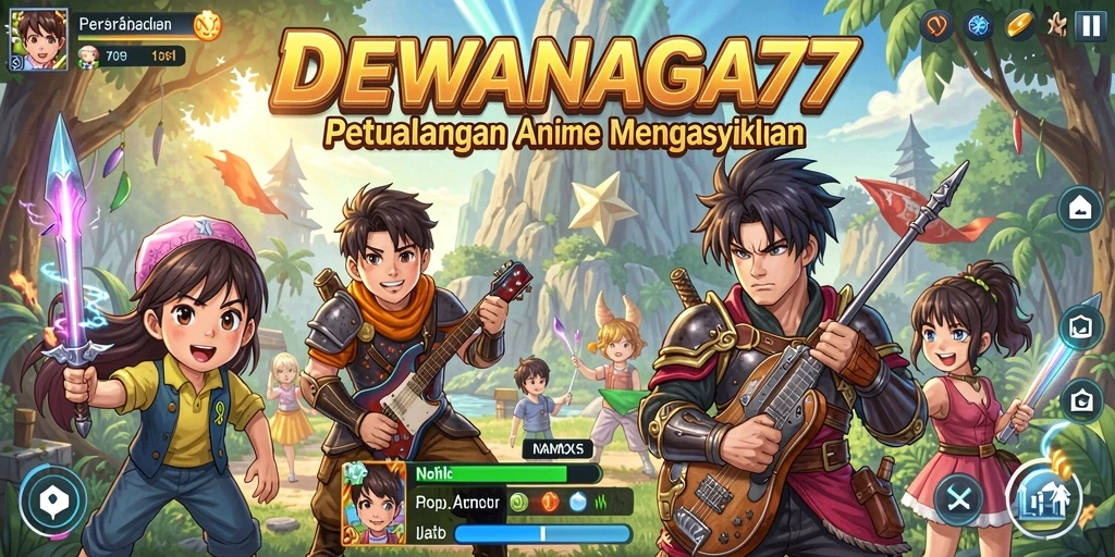 Tangkapan layar gameplay <strong>DEWANAGA77</strong> dengan karakter anime yang dinamis.