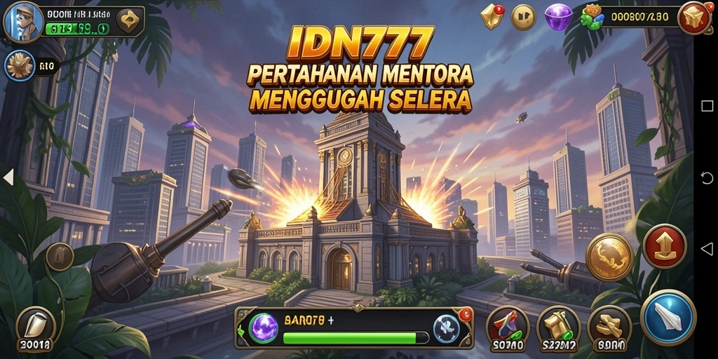 Tangkapan layar game Tower Defense yang menampilkan pertarungan seru di IDN777.
