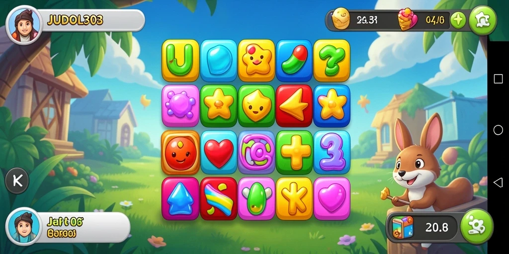 Tampilan gameplay <strong>JUDOL303</strong> yang menawan dengan permata berwarna-warni.