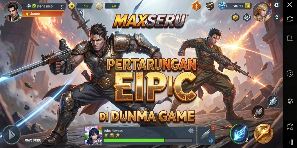 Tampilan gameplay pertarungan epik di MAXSERU yang mengagumkan.