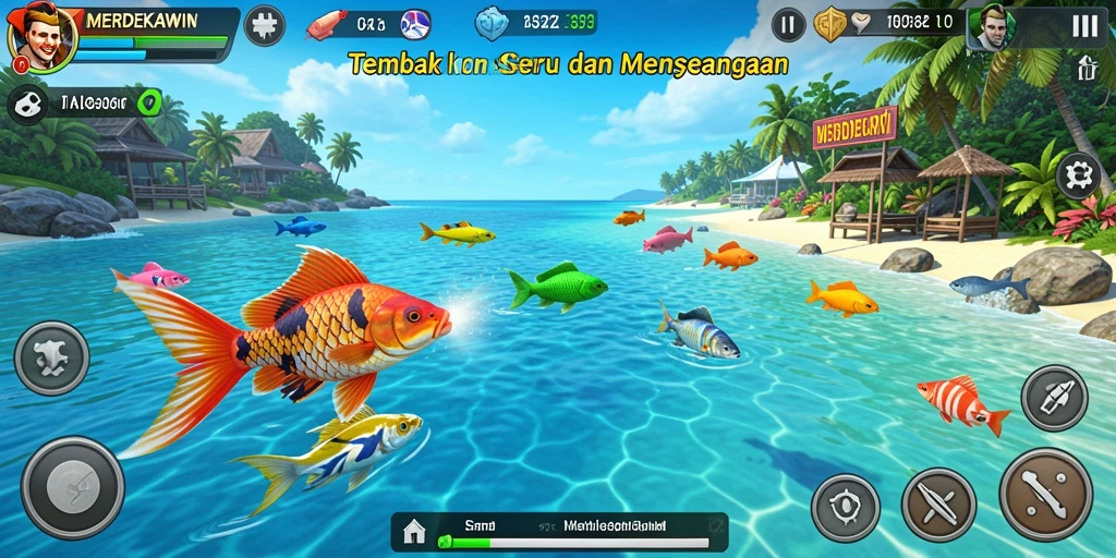 Tampilan gameplay seru dalam MERDEKAWIN di kategori Tembak Ikan.