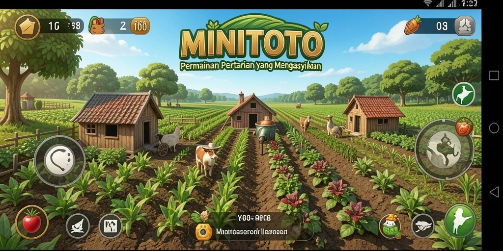 Tampilan gameplay MINITOTO yang menampilkan aktivitas bertani.