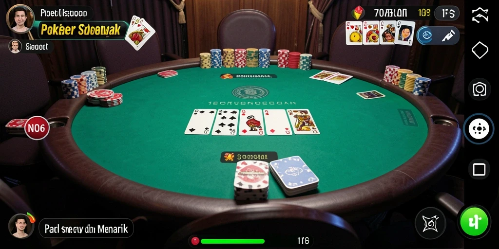 Screenshot gameplay N06 menunjukkan aksi poker yang penuh semangat.