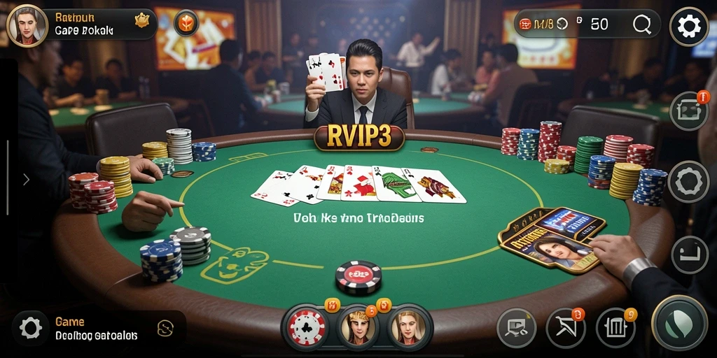 Screenshot permainan RVIP3 menampilkan keseruan bermain Poker.