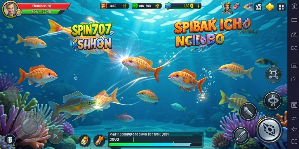 Tampilan gameplay menarik SPIN707 saat berburu ikan.