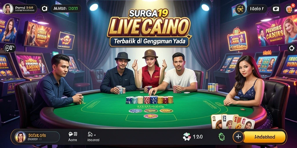 Screenshot gameplay SURGA19 menampilkan dealer langsung di meja permainan.