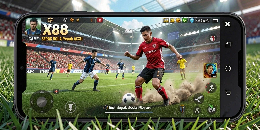 Tampilan gameplay X88 yang mendebarkan dalam aksi sepak bola.
