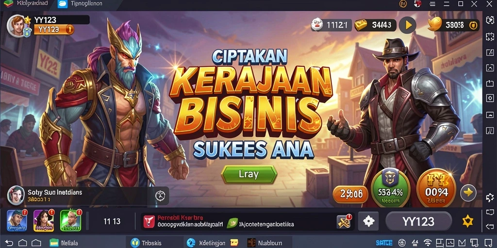 Tampilan gameplay YY123 saat membangun kerajaan bisnis.